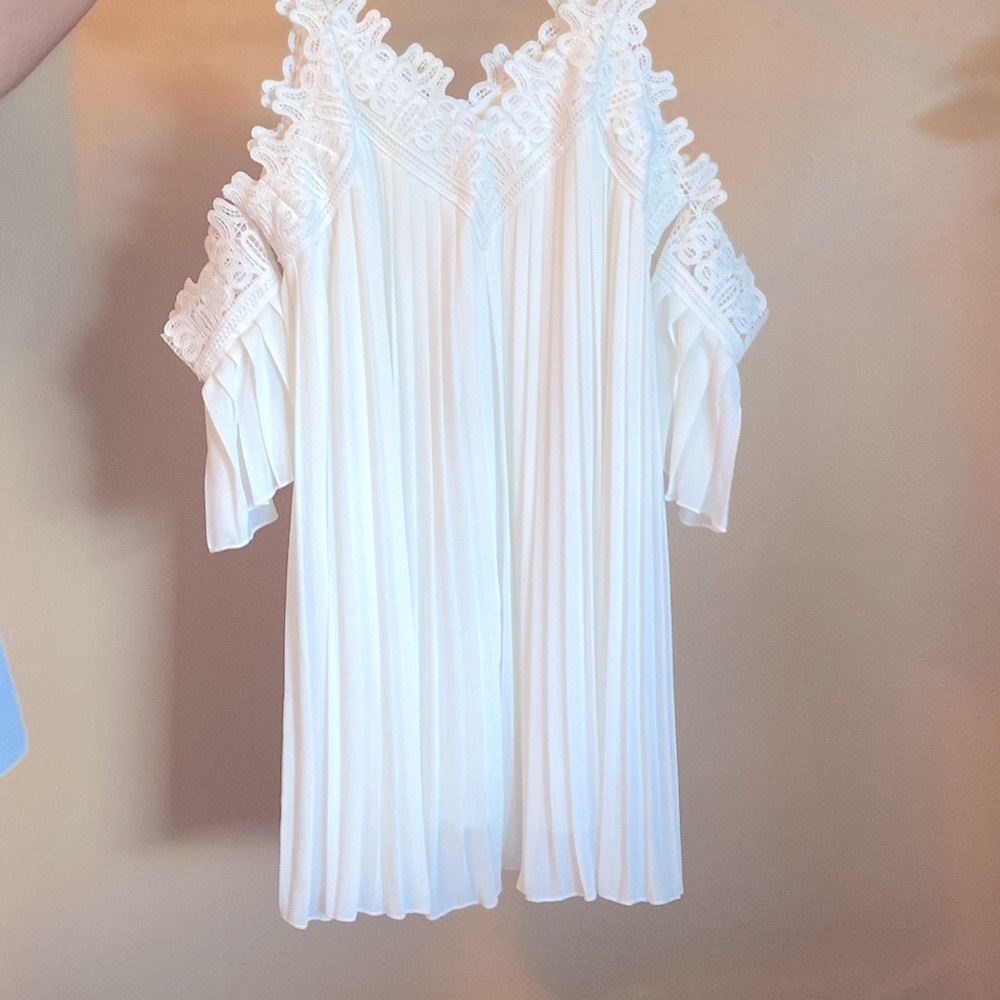 Pleated, embroidered white dress